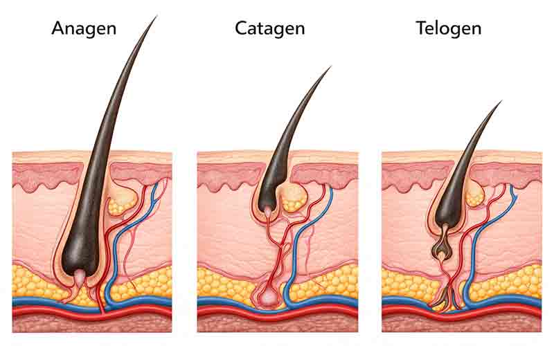 Visual diagram of the hair growth phases - anagen catagen and telogen