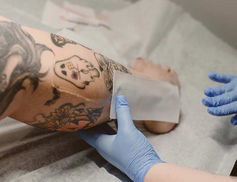 A leg being waxed at Hideaway spa in Windsor Ontario