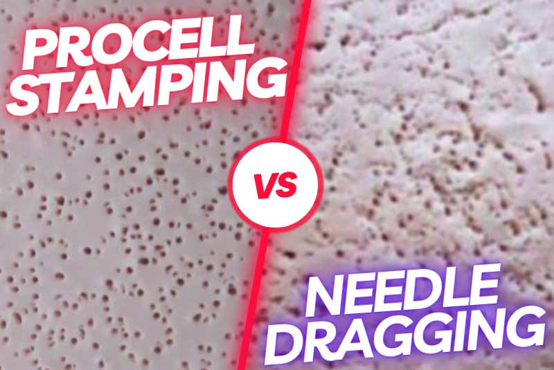 Close up comparison of skin damage from procells stamping vs microneedling dragging