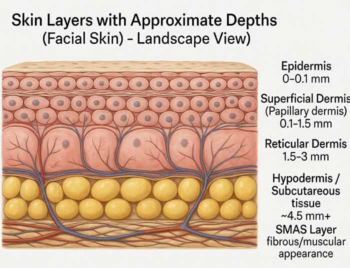 Diagram showing the layers of skin by depth